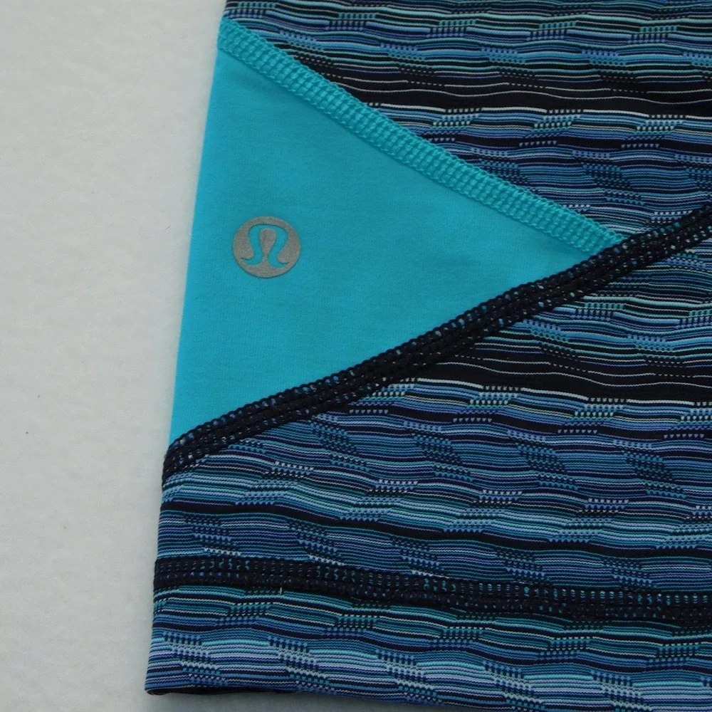Lululemon Leggings Womens 6 Blue Run Inspire Crop II Stripe Athletic Pockets - Picture 8 of 9
